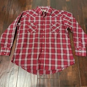 Ely Cattleman Shirt Mens XL Plaid Western Pearl Snap Cowboy Red White Black